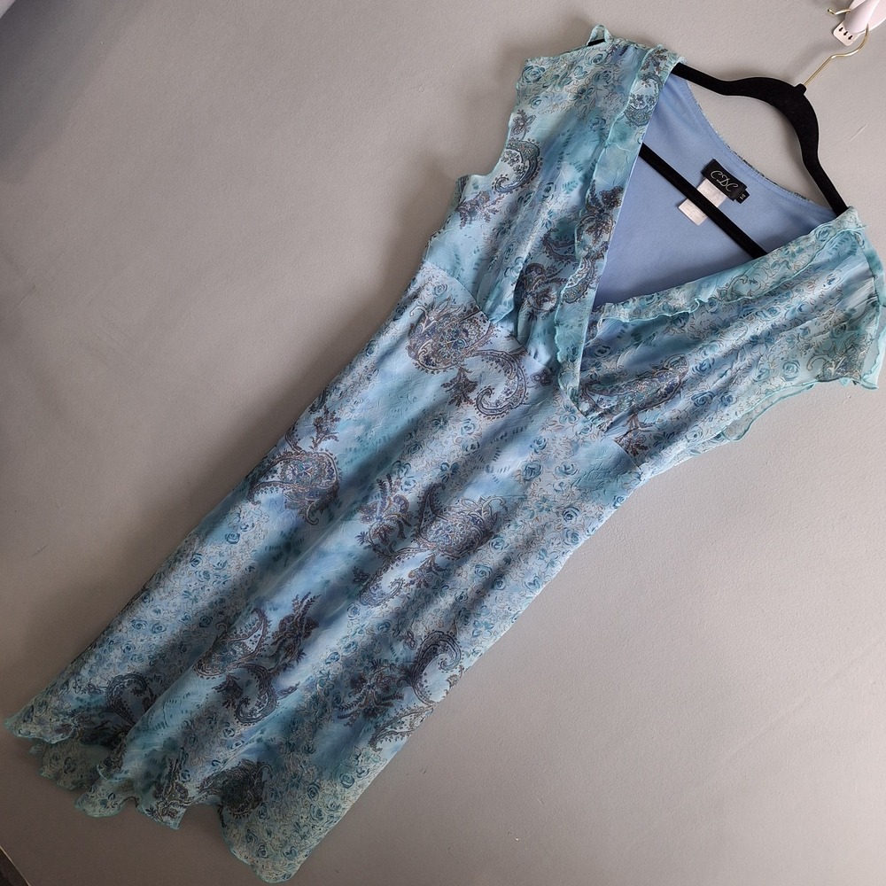 Vtg 90's Y2K Fairy Whimsical Etherial Midi Dress Womens 14 Blue‎ Floral Coquette